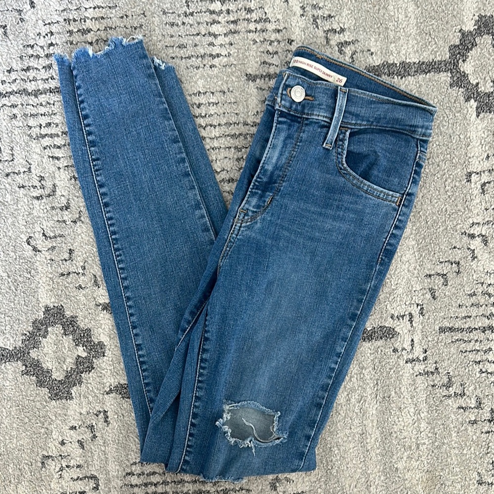 Levi's Blue Skinny Jeans with Distressed Design